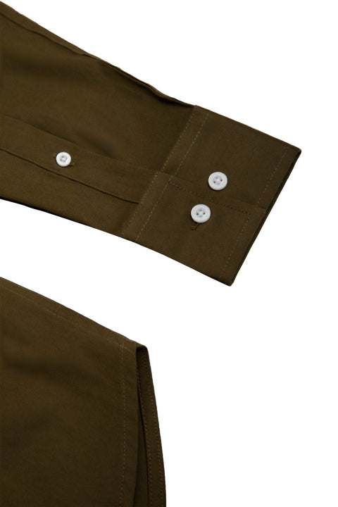 Long-Sleeved Shirt With Two Patch pockets in Olive Colour - Toplook London