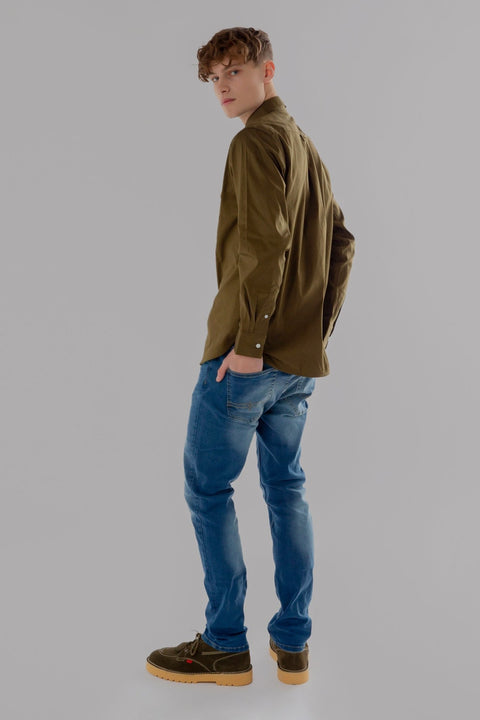 Long-Sleeved Shirt With Two Patch pockets in Olive Colour - Toplook London