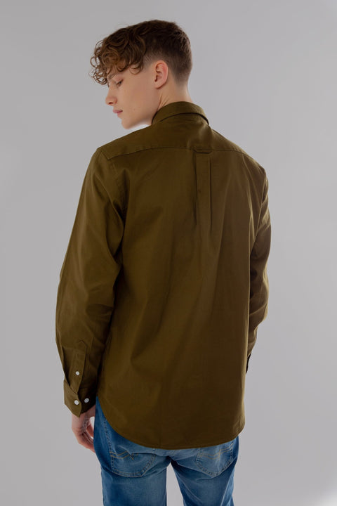 Long-Sleeved Shirt With Two Patch pockets in Olive Colour - Toplook London