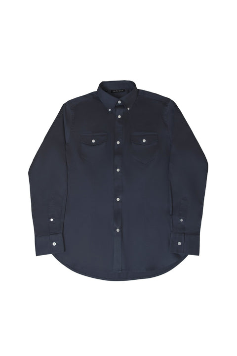 Long-Sleeved Shirt with Two Patch Pockets in ombre blue Colour - Toplook London