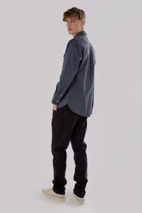 Long-Sleeved Shirt with Two Patch Pockets in ombre blue Colour - Toplook London