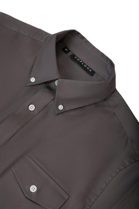 Long-Sleeved Shirt with Two Patch Pockets in pearl blue Colour - Toplook London