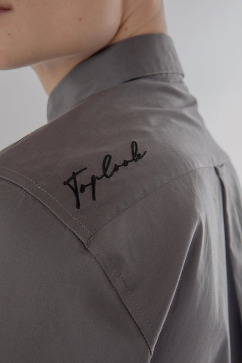 Long-Sleeved Shirt with Two Patch Pockets in pearl blue Colour - Toplook London