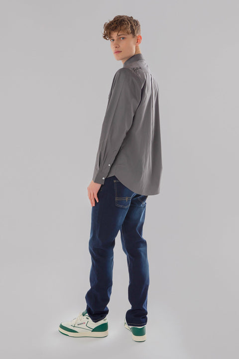 Long-Sleeved Shirt with Two Patch Pockets in pearl blue Colour - Toplook London