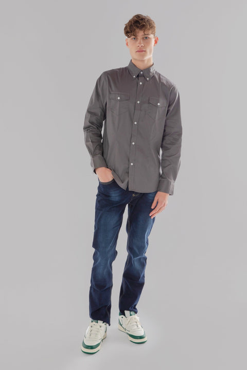 Long-Sleeved Shirt with Two Patch Pockets in pearl blue Colour - Toplook London