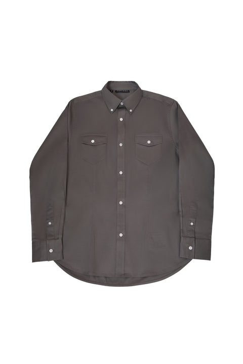 Long-Sleeved Shirt with Two Patch Pockets in pearl blue Colour - Toplook London