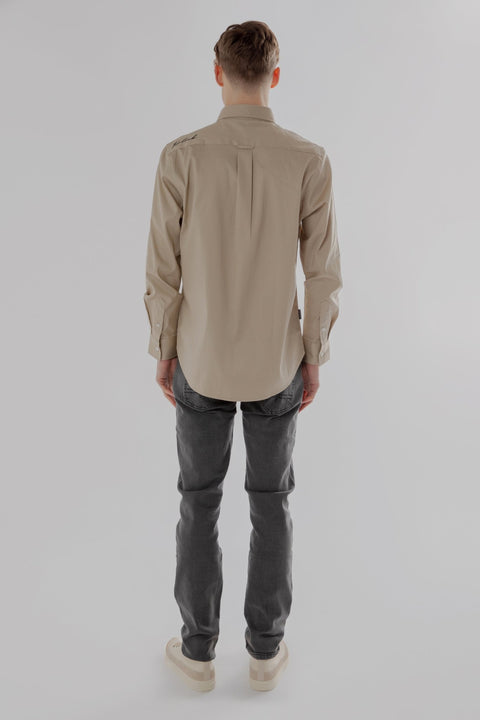Long-Sleeved Shirt with Two Patch Pockets in plaza taupe Colour - Toplook London