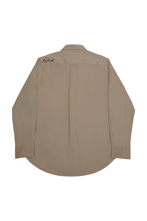 Long-Sleeved Shirt with Two Patch Pockets in plaza taupe Colour - Toplook London