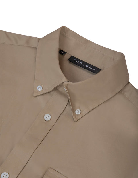 Long-Sleeved Shirt with Two Patch Pockets in plaza taupe Colour - Toplook London