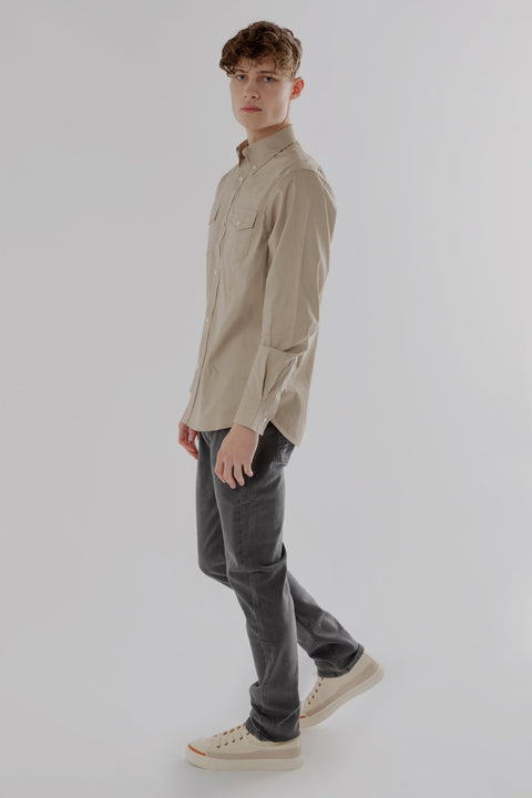 Long-Sleeved Shirt with Two Patch Pockets in plaza taupe Colour - Toplook London