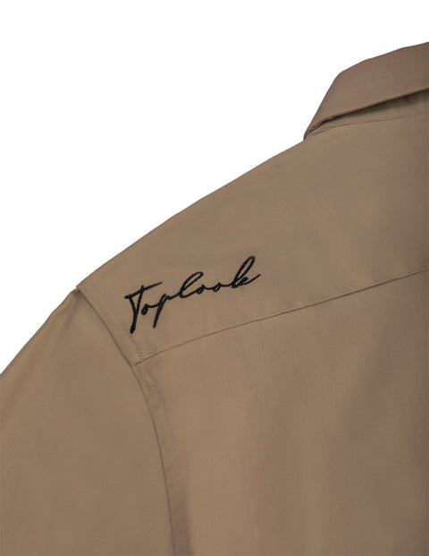 Long-Sleeved Shirt with Two Patch Pockets in plaza taupe Colour - Toplook London