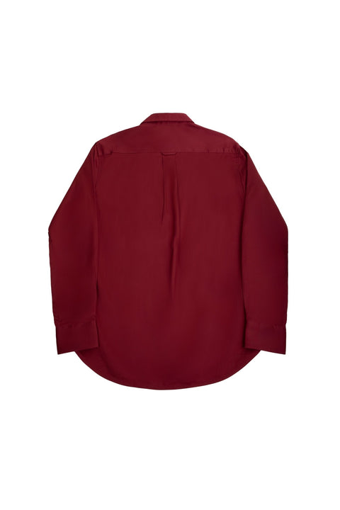 Long-Sleeved Shirt With Two Patch pockets in Ruby Wine Colour - Toplook London