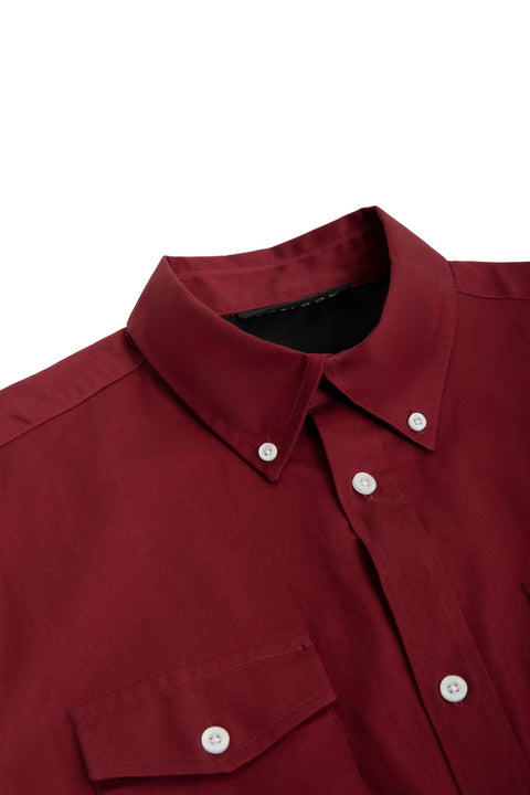 Long-Sleeved Shirt With Two Patch pockets in Ruby Wine Colour - Toplook London