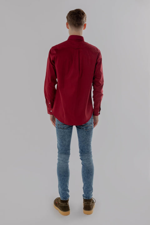Long-Sleeved Shirt With Two Patch pockets in Ruby Wine Colour - Toplook London