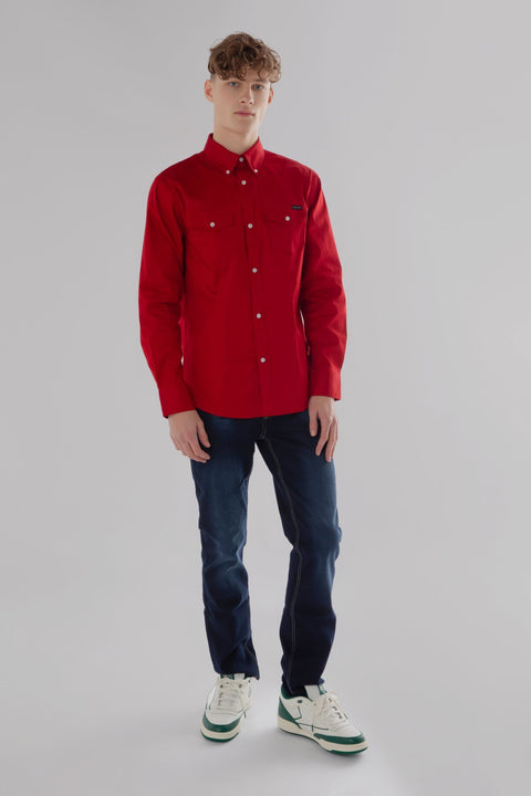 Long-Sleeved Shirt With Two Patch pockets in Savvy Red Colour - Toplook London