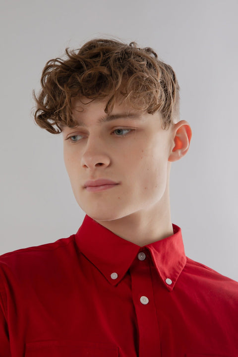 Long-Sleeved Shirt With Two Patch pockets in Savvy Red Colour - Toplook London