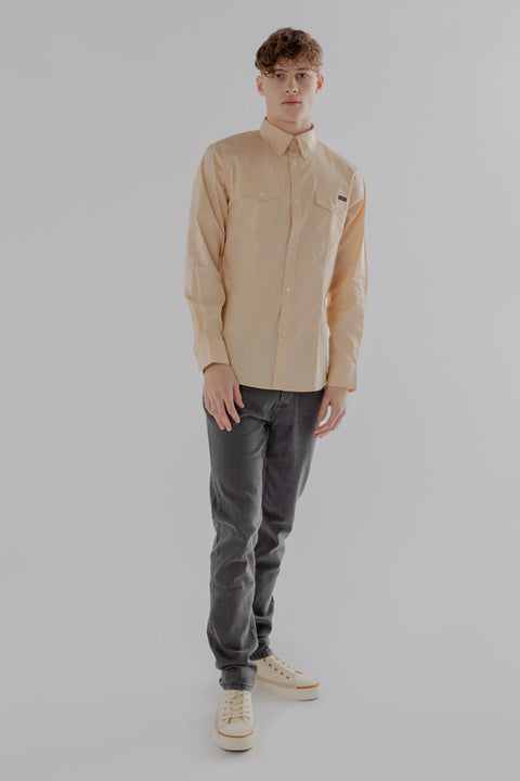 Long-Sleeved Shirt With Two Patch pockets in Volcanic Glass Colour - Toplook London