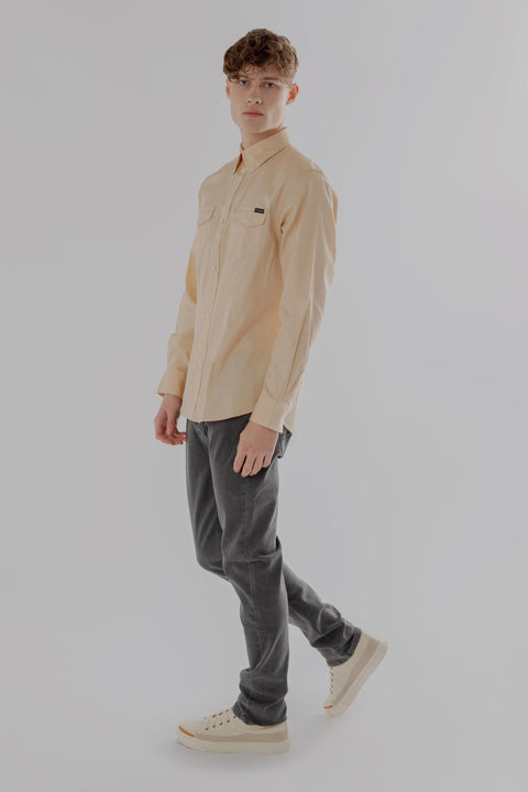 Long-Sleeved Shirt With Two Patch pockets in Volcanic Glass Colour - Toplook London