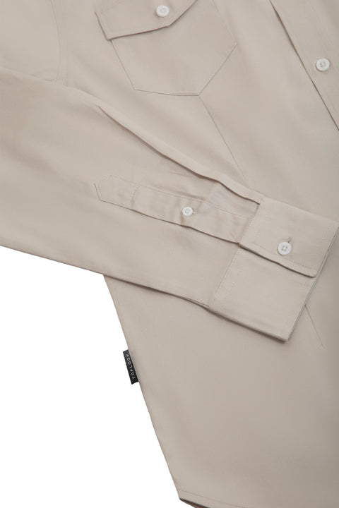 Long-Sleeved Shirt with Two Patch Pockets in volcanic glass Colour - Toplook London
