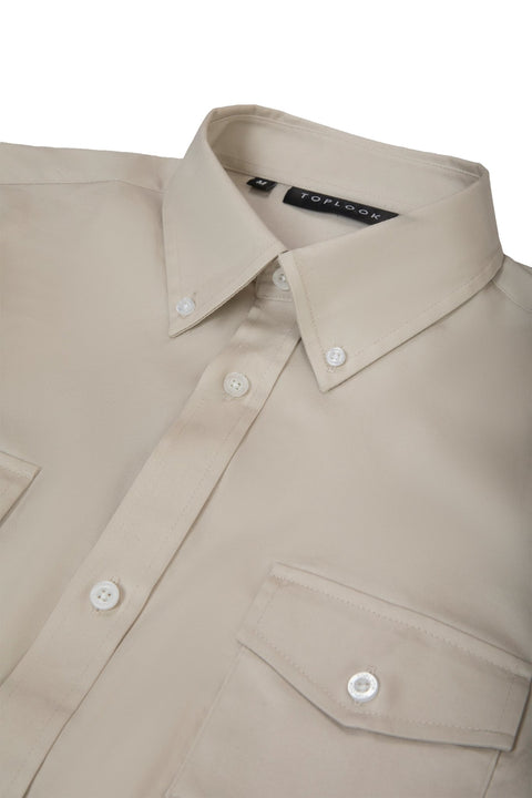 Long-Sleeved Shirt with Two Patch Pockets in volcanic glass Colour - Toplook London