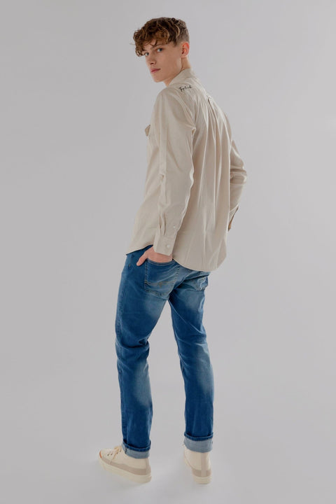 Long-Sleeved Shirt with Two Patch Pockets in volcanic glass Colour - Toplook London