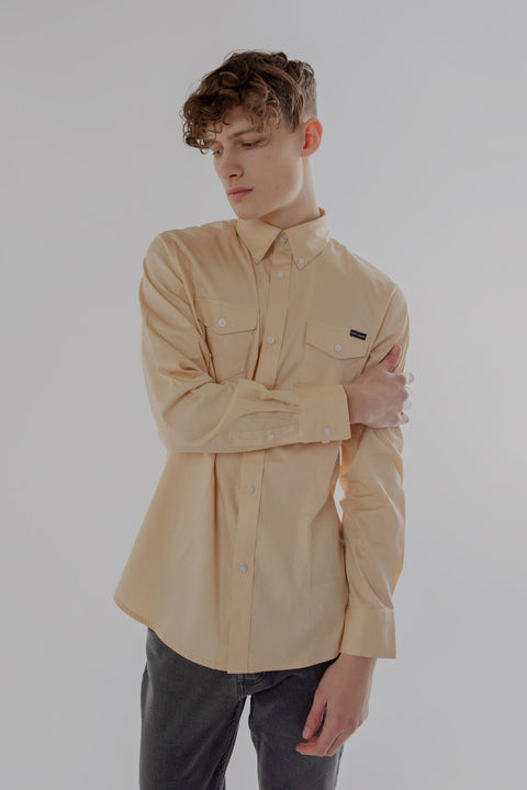 Long-Sleeved Shirt With Two Patch pockets in Volcanic Glass Colour - Toplook London