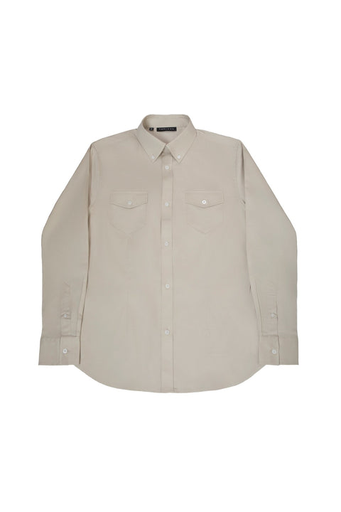 Long-Sleeved Shirt with Two Patch Pockets in volcanic glass Colour - Toplook London
