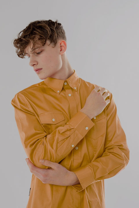 Long-Sleeved Shirt with Two Patch Pockets in wheat Colour - Toplook London