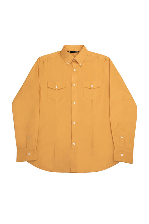 Long-Sleeved Shirt with Two Patch Pockets in wheat Colour - Toplook London