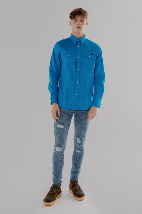 Long-Sleeved Shirt with Two Pockets in Brilliant blue Colour - Toplook London