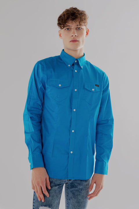 Long-Sleeved Shirt with Two Pockets in Brilliant blue Colour - Toplook London
