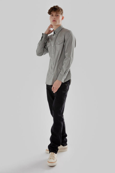 Long-Sleeved Shirt with Two Pockets in wild dove Colour - Toplook London