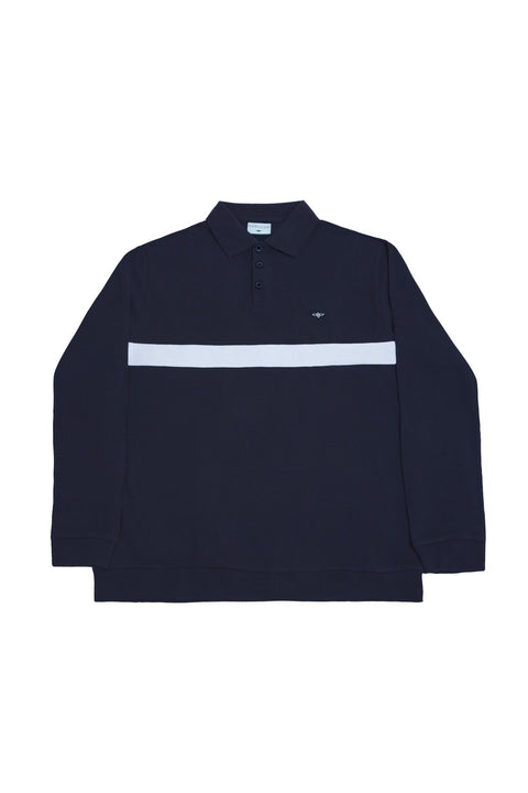 Long-Sleeved Stripe Polo Shirt in navy - Toplook London
