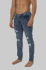 Men's Acid Rain Wash Ripped Skinny Fit Jeans in Dark Acid Wash - Toplook London