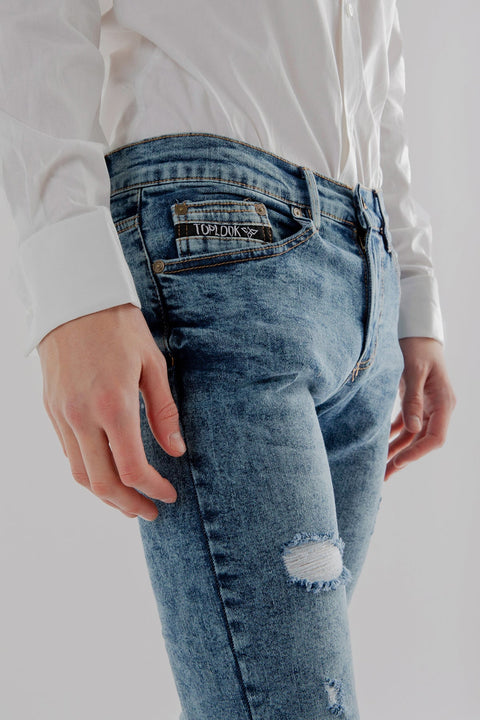 Men's Acid Rain Wash Ripped Skinny Fit Jeans in Light Acid wash - Toplook London