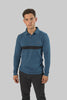 Men's Cotton Long-Sleeved Stripe Polo Shirt In Blue - Toplook London
