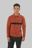 Men's Cotton Long-Sleeved Stripe Polo Shirt In Burnt Brick - Toplook London