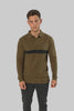Men's Cotton Long-Sleeved Stripe Polo Shirt In Dark Olive Green - Toplook London