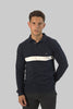 Men's Cotton Long-Sleeved Stripe Polo Shirt In Navy - Toplook London