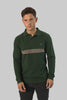 Men's Cotton Long-Sleeved Stripe Polo Shirt In Sycamore Green - Toplook London