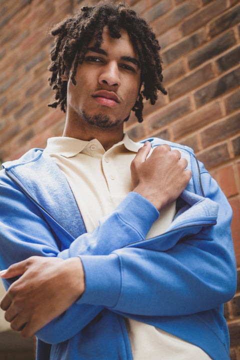 MEN'S FULL ZIP HOODIE TRACKSUIT TOP, LIGHT BLUE - Toplook London