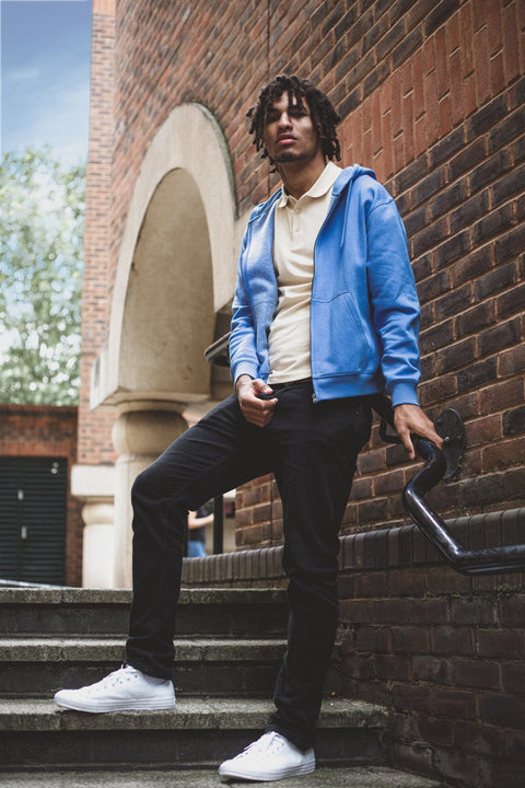 MEN'S FULL ZIP HOODIE TRACKSUIT TOP, LIGHT BLUE - Toplook London
