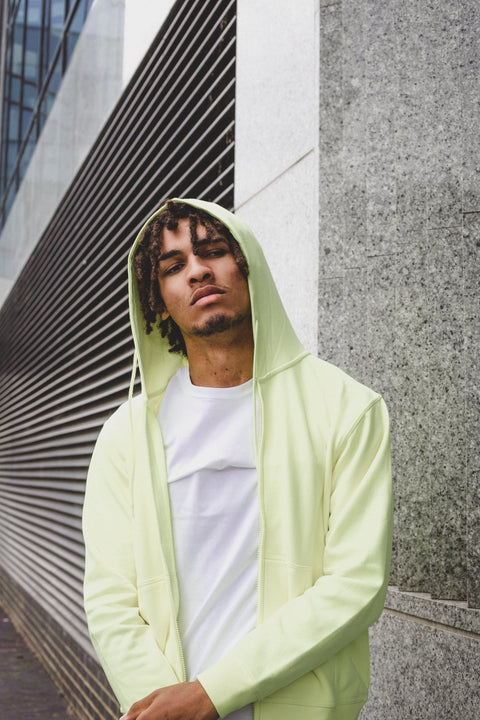 MEN'S FULL ZIP HOODIE TRACKSUIT TOP, SAFETY YELLOW - Toplook London