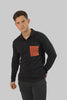 Men's Long-Sleeve Casual Fashion Polo Shirt with Pocket, Black - Toplook London
