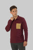 Men's Long-Sleeve Casual Fashion Polo Shirt with Pocket, Wine - Toplook London