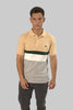 Men's Panel Polo Shirt Casual Wear Chest Stripe In Beige - Toplook London