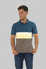 Men's Panel Polo Shirt Casual Wear Chest Stripe In Dark Blue - Toplook London