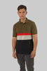 Men's Panel Polo Shirt Casual Wear Chest Stripe In Dark Olive - Toplook London