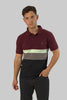 Men's Panel Polo Shirt Casual Wear Chest Stripe In Wine - Toplook London