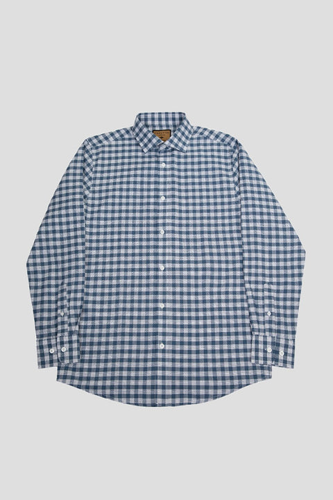 Men's Pure Cotton Classic Fit Oxford Check Shirt, Navy White - Toplook London
